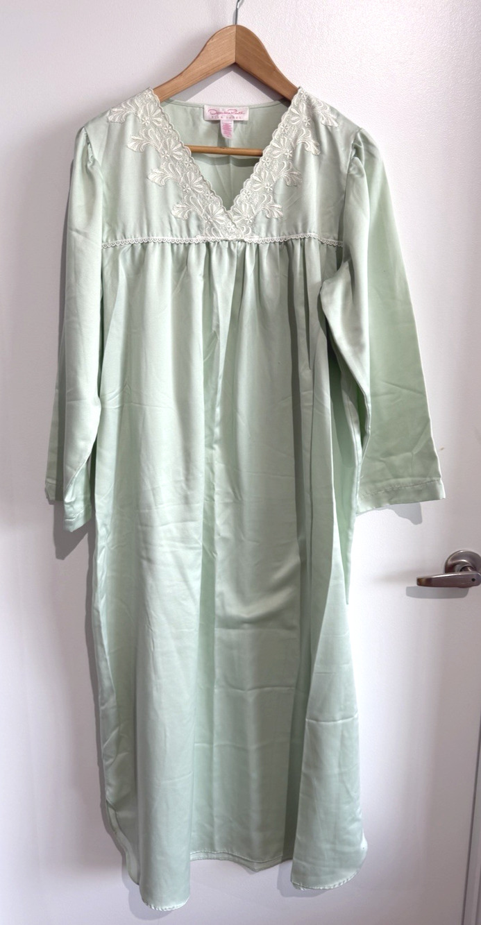 Vintage Oscar De La Renta Pink Label Mint Green Embroidered Lace Nightgown Sz-M